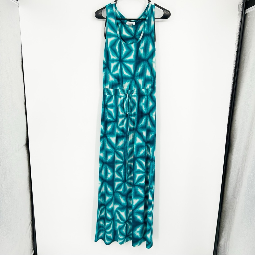 Calvin Klein Tie Dye Blue Green Maxi Dress Sleeveless Size 6